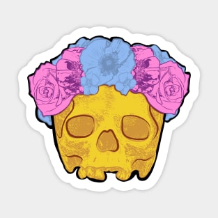 Yellow Skull with Blue and Pink Flower Crown Sticker